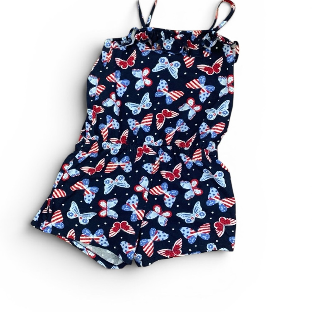 The Children’s Place Girls Patriotic Butterfly Romper Size XL 14 Red White Blue